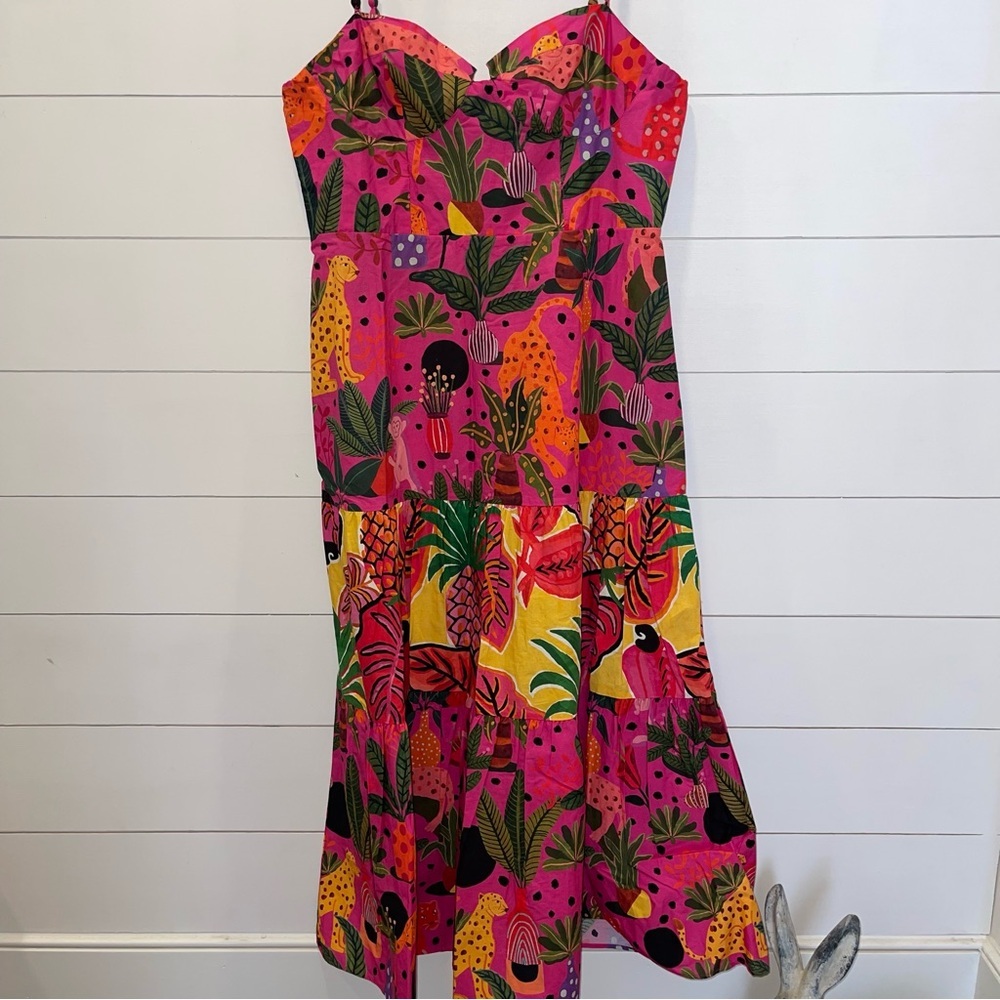 Farm Rio Pop Leopard Print Maxi Dress Womens Size Large
